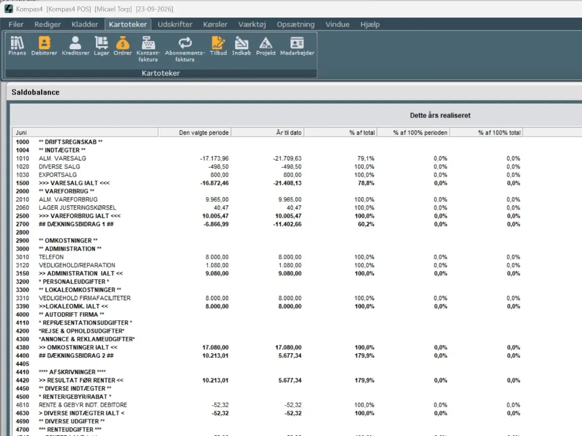 Kompas4 saldobalance for regnskabsåret